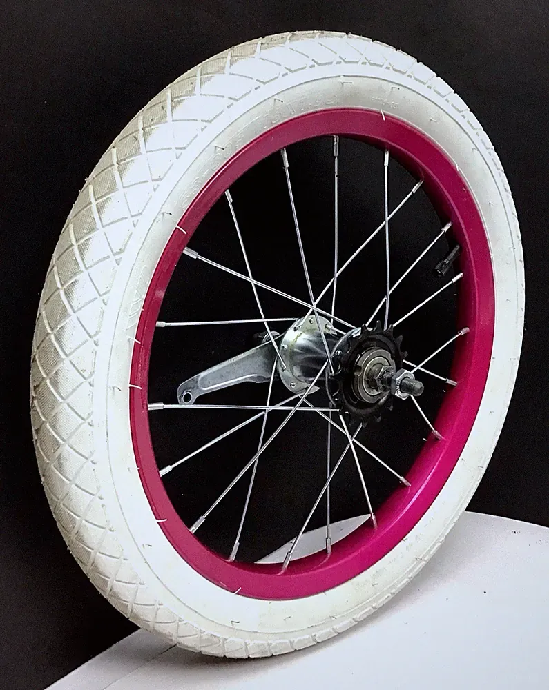 16" Bicycle Rear Pink Wheel Coaster Brake and 1.95" White Tire Kids Bike #P59
