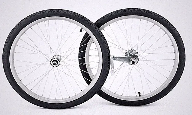 20” Cruiser Wheel & Tire Set Front/Coaster Alloy 36H Mounted Semi Slick Tires.