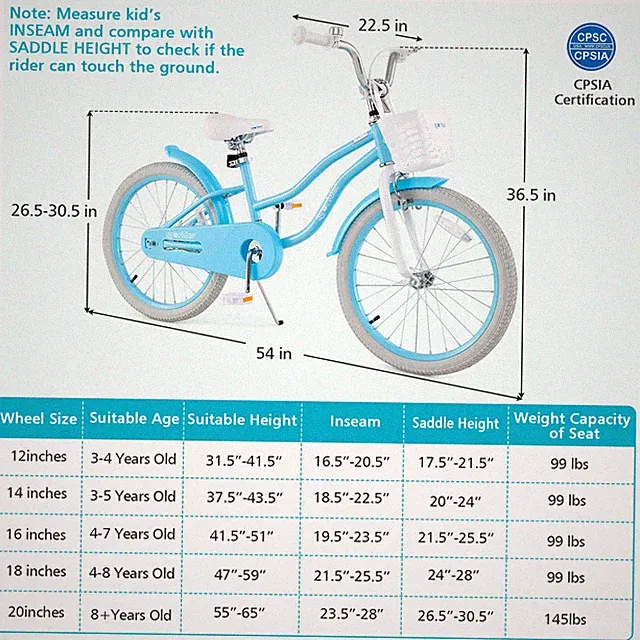 20" Kids Bike with Height Adjustable Handlebar & Seat Hand Brake & Coaster Brake