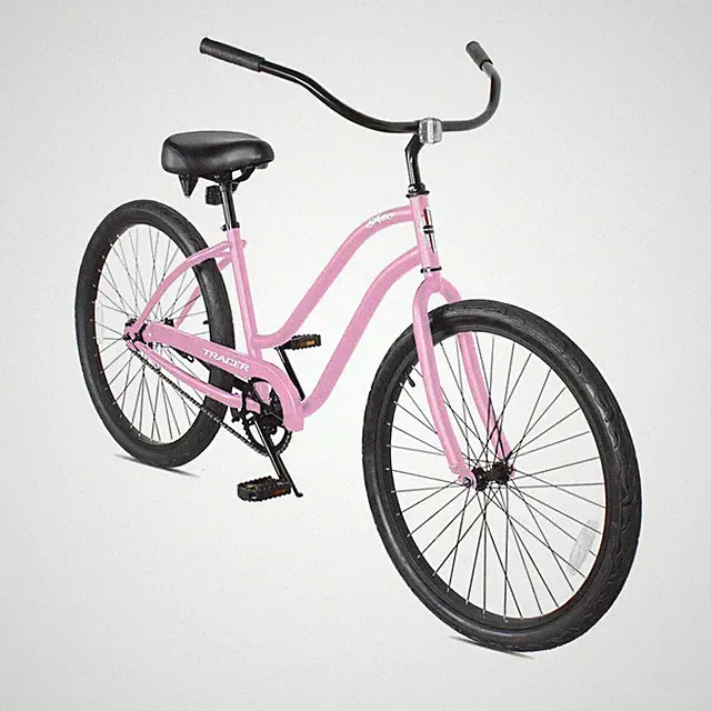 26 inch Beach Cruiser Bike For Women 1 Speed City Travel Bicycle Pink W/Coaster