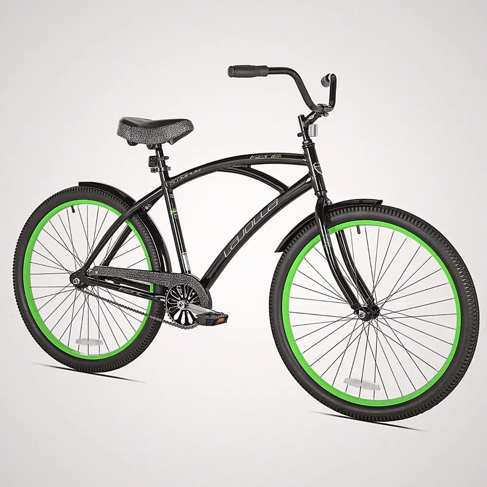 26" Men's La Jolla Beach Cruiser Bike, Single Speed, Black & Green