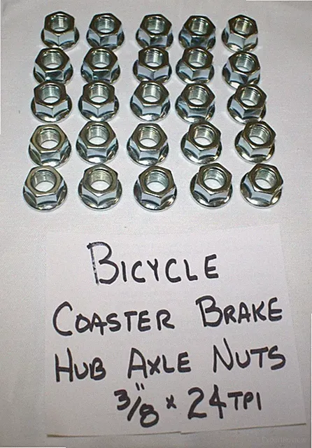 Bicycle bike coaster brake hub axle nuts 3/8 x24tpi 25pcs.