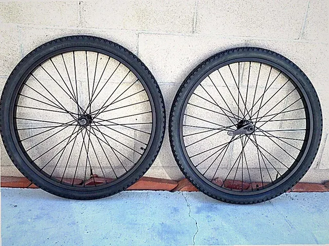 Black Bicycle Wheelset Front & Coaster Tires Tubes 12G Spokes for 26" Bike