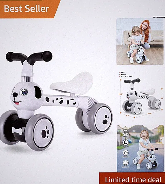 Cute Dalmatian Balance Bike with Silent Wheels for 1--Olds - Fun & Safe Gift