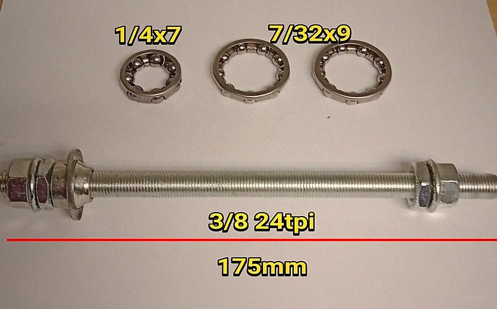 Kit*AXLE+BEARINGS NEW Bicycle Coaster Hub Axle 3/8X175mm Beach Cruiser Fixie