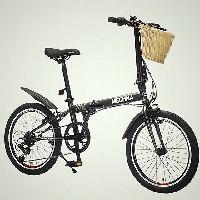 MEGHNA 20 Inch Folding Bike 6 Speed with Basket,Phone Holder & Fenders Dark Grey