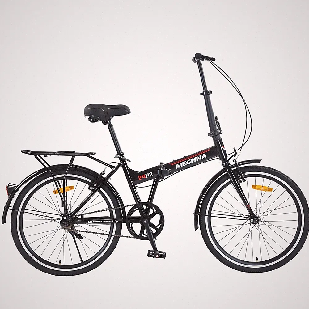 MEGHNA 24" 1 Speed Folding City Bikes Steel Frame,Bike with Rear Rack,Black