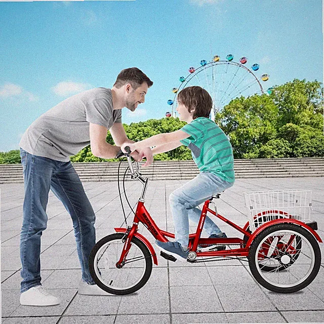 MOONCOOL Teenagers Tricycles With Basket 16 In 3 Wheel Bikes 3-Wheeled Bicycles
