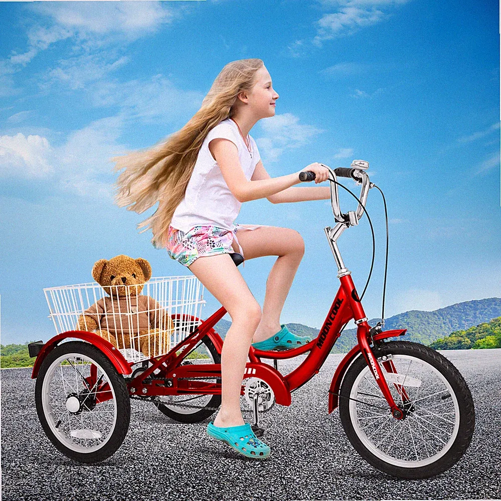 MOONCOOL Tricycle Three Wheeled Bike Bicycle 16" for 3'9"-4'9" Tall Teen Child